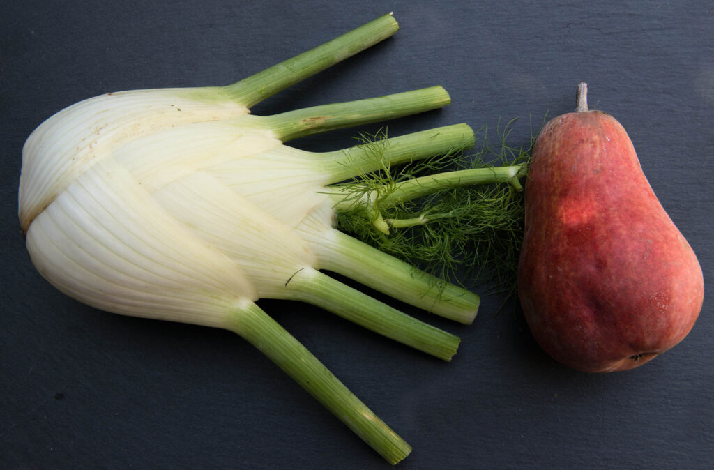 Fenchel und rote Williams Christ Birne